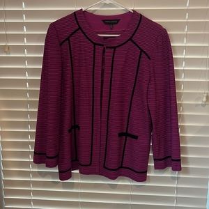 Ming Wang cardigan. Pink with black detail. Ladies L. Hook and eye close